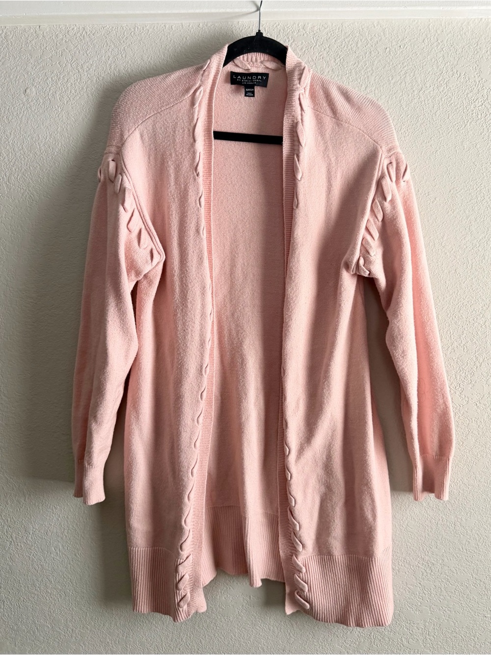Laundry by Shelli Segal Pink Open-Front Cable Trim Cardigan